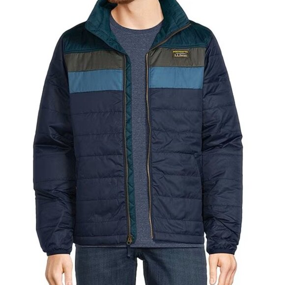 L.L.Bean Men's Mountain Classic Puffer Colorblock Jacket Navy Light Blue Medium - Picture 1 of 9